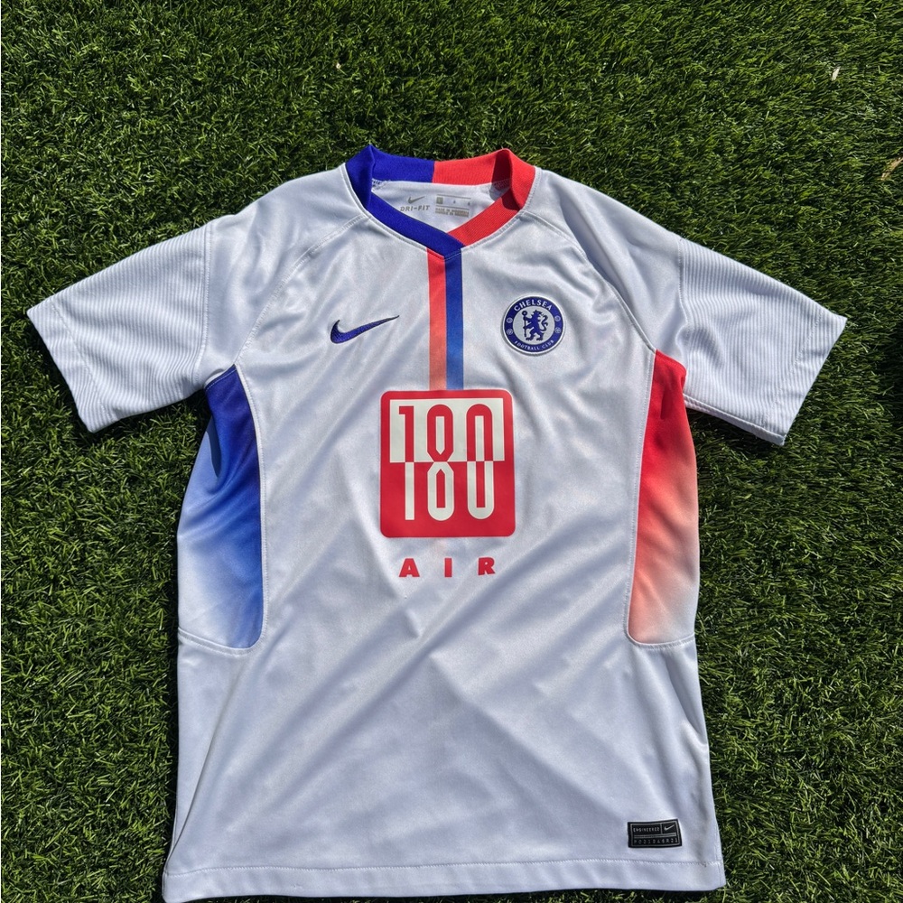 Nike White and Blue Soccer Jersey with Red Accents